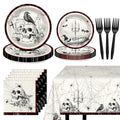 Gothic Halloween Party Plates & Napkins Set - Crow Skull Spooky Decor