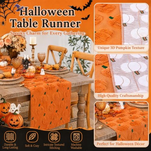 Halloween Pumpkins Fall Table Runner 3D Faux Fur Decor 13x72 Inch - Pumpkins