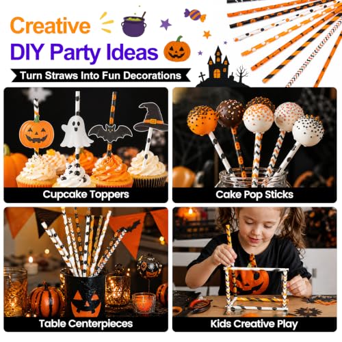 Orange & Yellow Halloween Paper Drinking Straws 70 Pack - Spooky Party Supplies