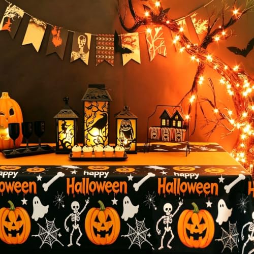 2 Pack Halloween Disposable Plastic Tablecloths 54x108 Inches - Spooky Party Decor