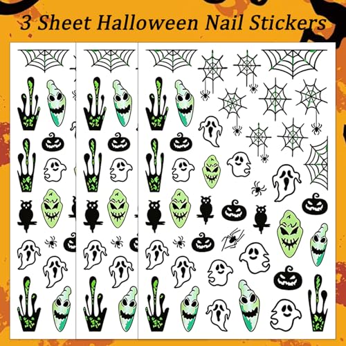 Halloween Nail Stickers Spider Web Ghost Nails - 3D Self-Adhesive Design, Variation Hallowen Style 14