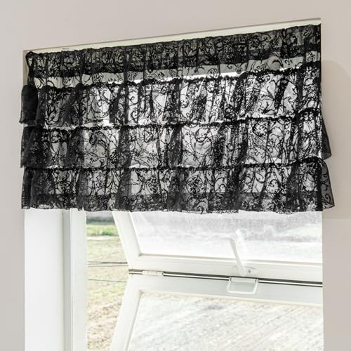 Black Lace Ruffle Valance for Window 52W x 18L - Gothic Decor Pack of 1