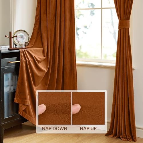 Autumn Series Burnt Orange Thermal Velvet Curtains - 62W x 90L, Pack of 2