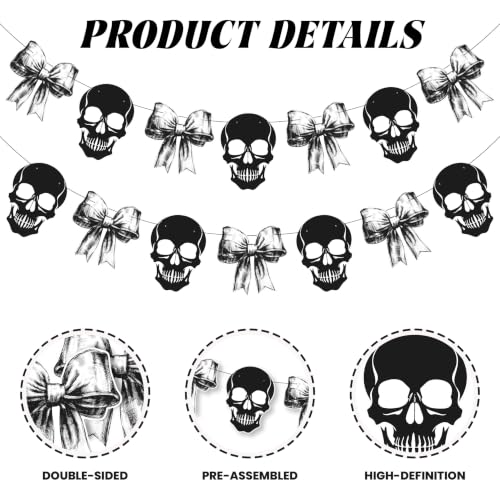 Gothic Skull and Bow Party Banner Set - Spooky Halloween & Birthday Decorations
