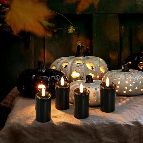 6 Pack Flameless Votive Candles with Timer - Black, Battery Operated, 1.5 x 3.5 Inches - Safety & Realistic Flicker