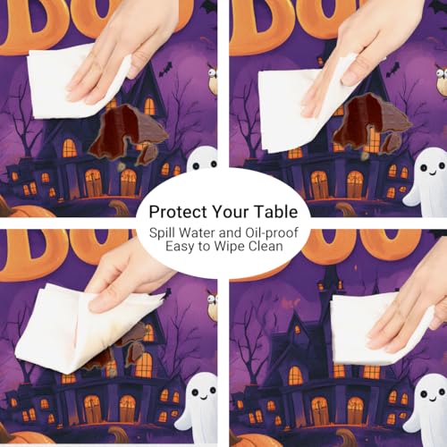 Halloween Pumpkin Castle Fitted Round Tablecloth - Waterproof & Washable, 45-50 Inch Variation A-01