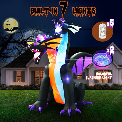7FT Tall Halloween Inflatable Dragon with 2 Heads - Fire & Ice Variation