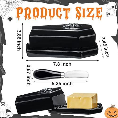 Gothic Skull Coffin Butter Dish with Lid - Flat Variant, Halloween Kitchen Decor