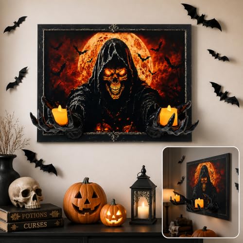 Halloween Wall Decor 3D Grim Reaper Skeleton Hands with LED Candles, Haunted House Gothic Art