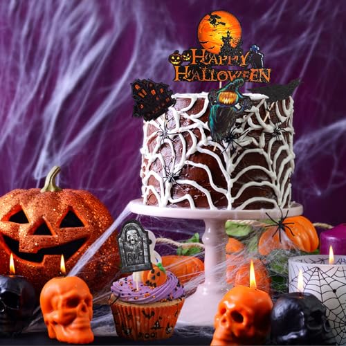 Halloween Cupcake Toppers 21-Pack Castle Tombstone Ghost Cake Decorations