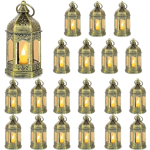 20PCS Gold Flickering LED Lanterns Set - Mini Moroccan Hanging Candle Decor