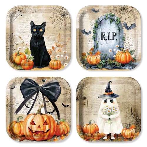 Halloween Vintage Paper Plates Set 60pcs - 9 Inch Disposable Halloween Tableware