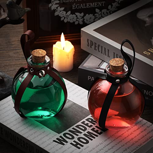 Halloween Potion Bottles with Leather Belt - 2 Pack Witch Costume Props