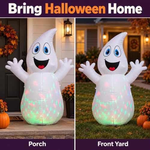 5.5 FT Halloween Inflatable Ghost with Light - White Outdoor Yard Decoration