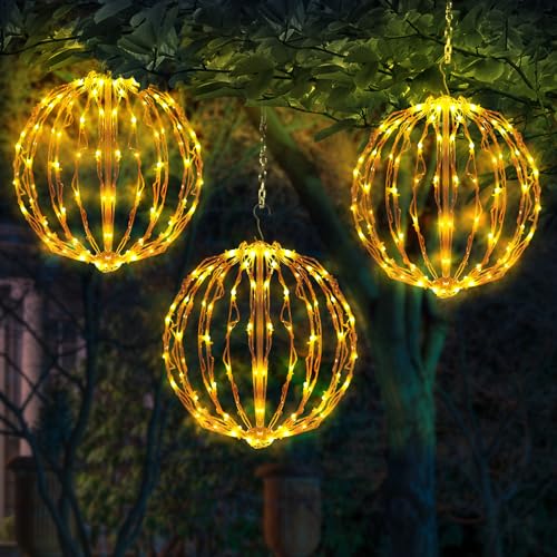 12 Inch Christmas Ball Lights - Warm White LED Outdoor Decor 3 Pack