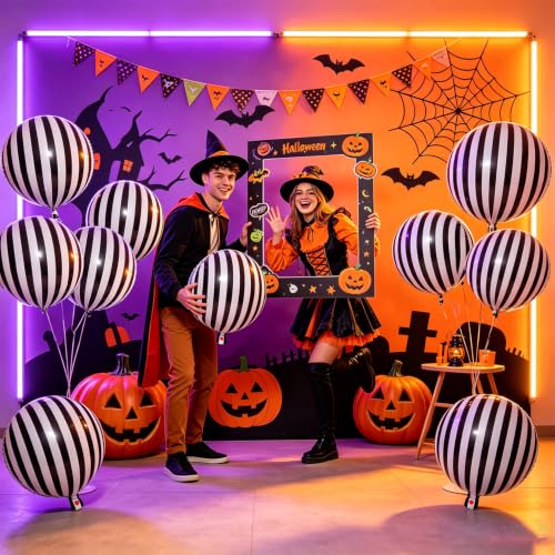 9 Pcs Black and White Striped Balloon Set for Halloween & Party Decorations