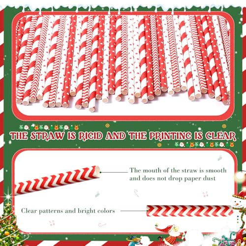 Christmas Paper Straws 500 Pcs - Red & White Stripe Dot, Holiday Party Supplies