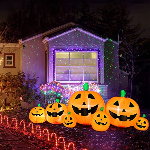 Halloween Inflatable Pumpkin Decorations Set - 8 ft Yard Lights with Internal LED, Easy Setup