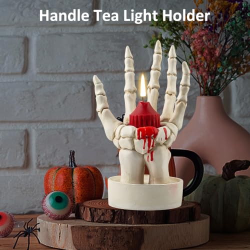 Halloween Skeleton Hand Ring Holder Tealight Candle Decor - White Left Hand Variation of THIS listing