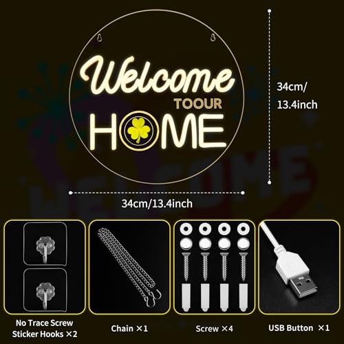 Welcome Home Neon Sign with Seasonal Wreaths & Icons - Front Door Decor - Variations Available