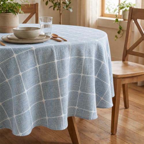 Horaldaily Rustic Plaid Round Table Cloth 70x70 Inch Blue