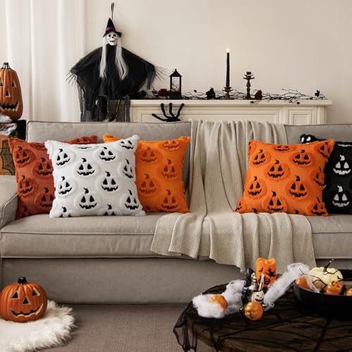 MIULEE Halloween Fall Pumpkin Throw Pillow Covers 18x18 Pack of 2 - Orange Black