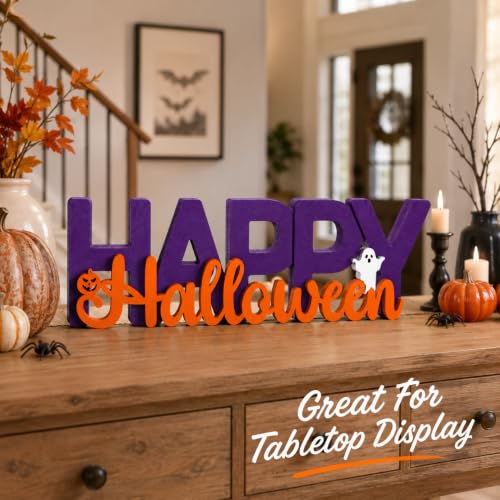 Wooden Halloween Decor Sign Ghost Pumpkin Spooky Tabletop Indoor Home Office