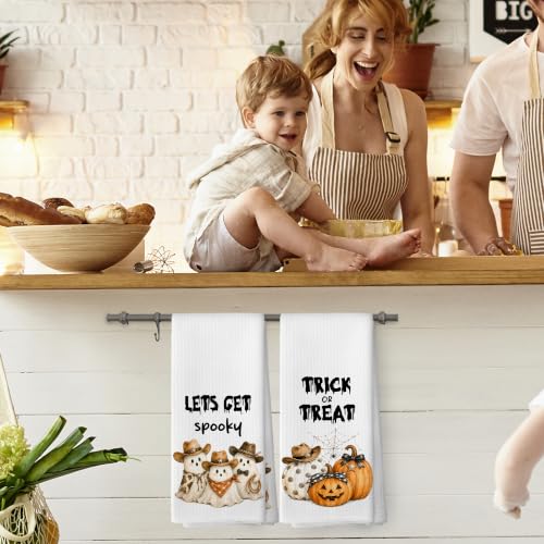 Spooky Halloween Ghost Pumpkin Kitchen Towels Set of 2 16x24 - Dorm Decor