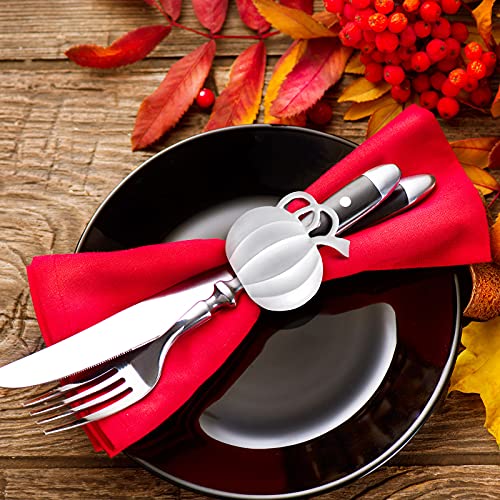 Patelai 6 Pieces Fall Pumpkin Napkin Rings for Thanksgiving - White