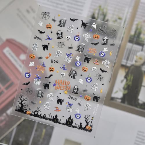 Halloween Nail Stickers Mini Mummy Skeleton Pumpkin Ghost Decals - Color55