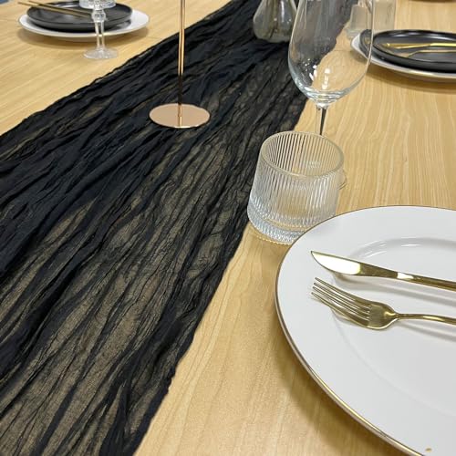Black Cheesecloth Table Runner 3 Pack - 13.3ft Long, Elegant Wedding Decor