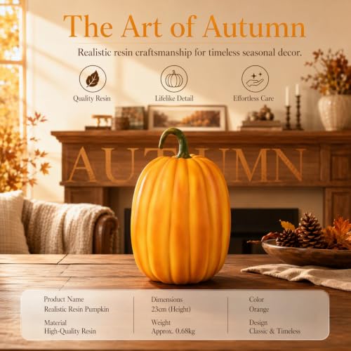 Artificial Pumpkin Decoration - Realistic Resin Fall Halloween Thanksgiving Ornament 23x15cm