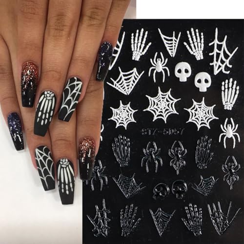 Halloween Nail Stickers - 8 Sheets 5D Embossed Skull Ghost Pumpkin Spider Bat Design - Variation of THIS listing
