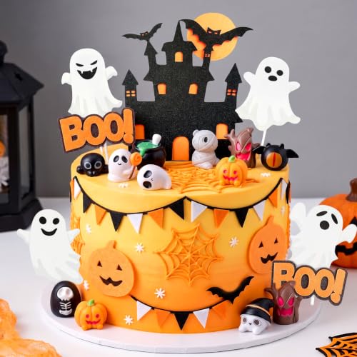 Yellow Ghost Cake Topper Halloween Decorations Set - Spooky Party Supplies