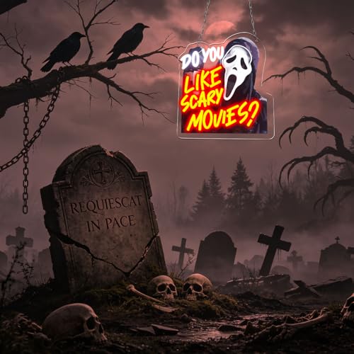 LED Horror Style Neon Sign for Wall Decor - USB Powered, Dimmable, Acrylic Light, Red Movies Variation