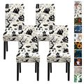 Halloween Chair Covers for Dining Room – Spooky Black & White Slipcovers with Haunted House & Bats, 4/04 Variation