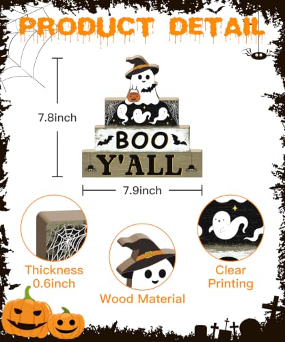 Halloween Wooden Ghost Tiered Tray Decor - Black, Cream & Brown - Putuo Decor