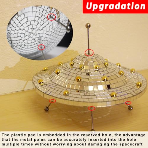Disco Ball UFO Spaceship Decor - Reflective Mirror Art Craft, 9x6.3 inch