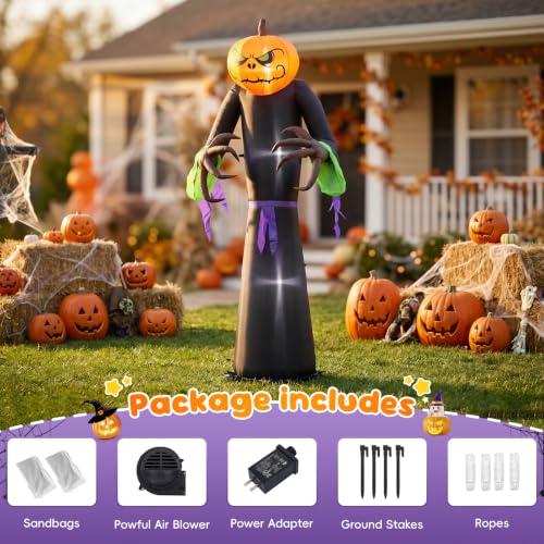 8ft Tall Pumpkin Man Outdoor Inflatable Halloween Decoration - Horror Theme, Easy Setup, Party Friendly - Pumpkin Man Variation