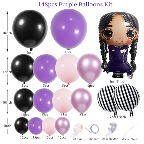 Gothic Balloon Arch Kit with Braid Foil Balloon - 148pcs Halloween Party Decorations