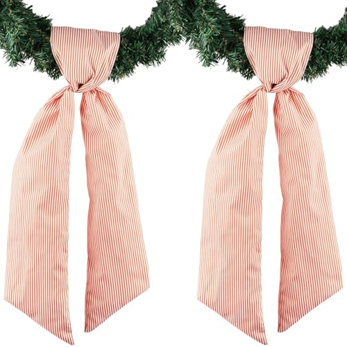 Orange White Stripe Wreath Sash Set - Fall Halloween Thanksgiving Decor, 5.12" x 54.33" - Variation: Orange White