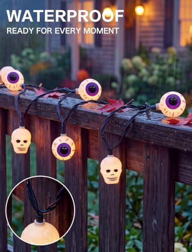 Halloween Ghost Eyeball & Skull String Lights - 12FT, 20 LED Outdoor Decor - Variation of Ghost Eyeball Lights