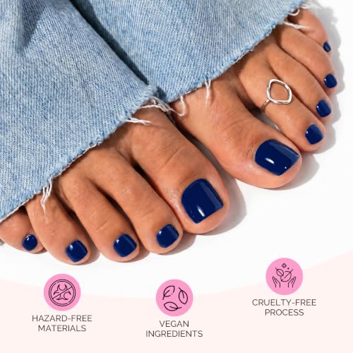Navy Blue Semi Cured Gel Toe Nail Strips - No Lamp Needed, 32Pcs
