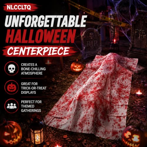 Giant Creepy Zombie Halloween Yard Decoration with Inflatable Body and Blood Cloth - Outdoor Horror Props