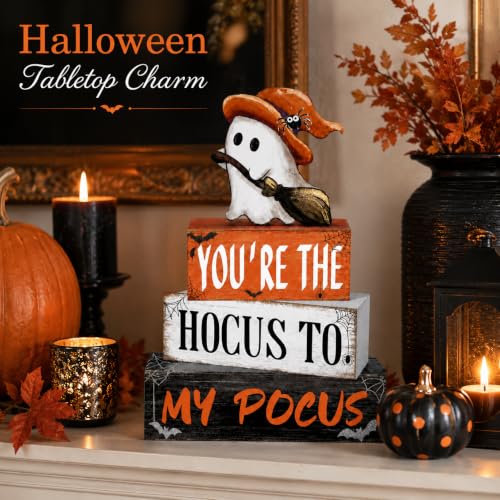 Halloween Wooden Tiered Tray Decor Set with Ghost Signs and Spooky Accents