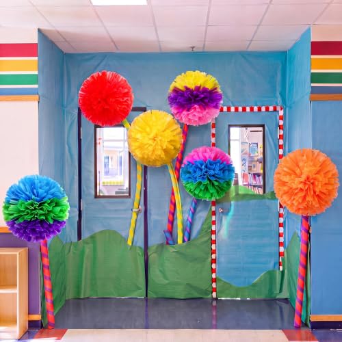 Halloween Party Decoration Pom Poms - 14 Inch Gradient Tissue Paper Flowers - 6 Pack
