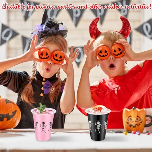 Halloween Skeleton Skull Plastic Cups 16 oz Black Pink Pack of 30 - Skeleton Design