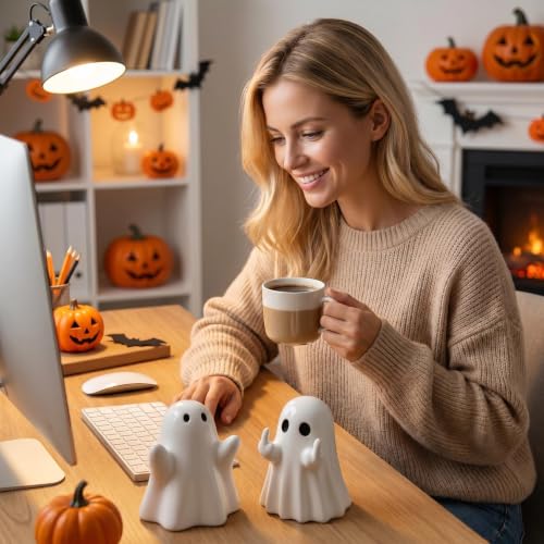 Mini Ghost Figurine Set - Halloween PVC Decor, 2-Pack