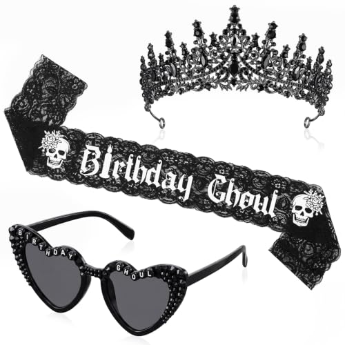 Gothic Birthday Ghoul Decoration Set with Lace Belt & Crown - Black Halloween Party Accessories
