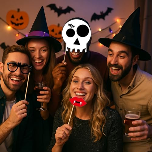 22PCS Halloween Photo Booth Props Set Spooky & Fun Party Decorations